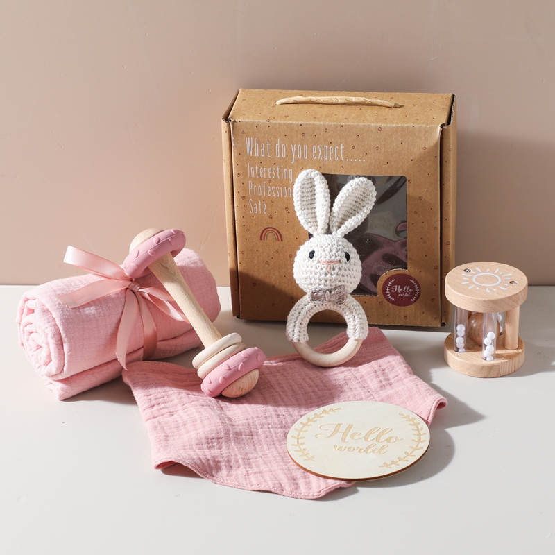Baby Rattle Toy Set - 6PC Baby Bath Set Reversible Cotton