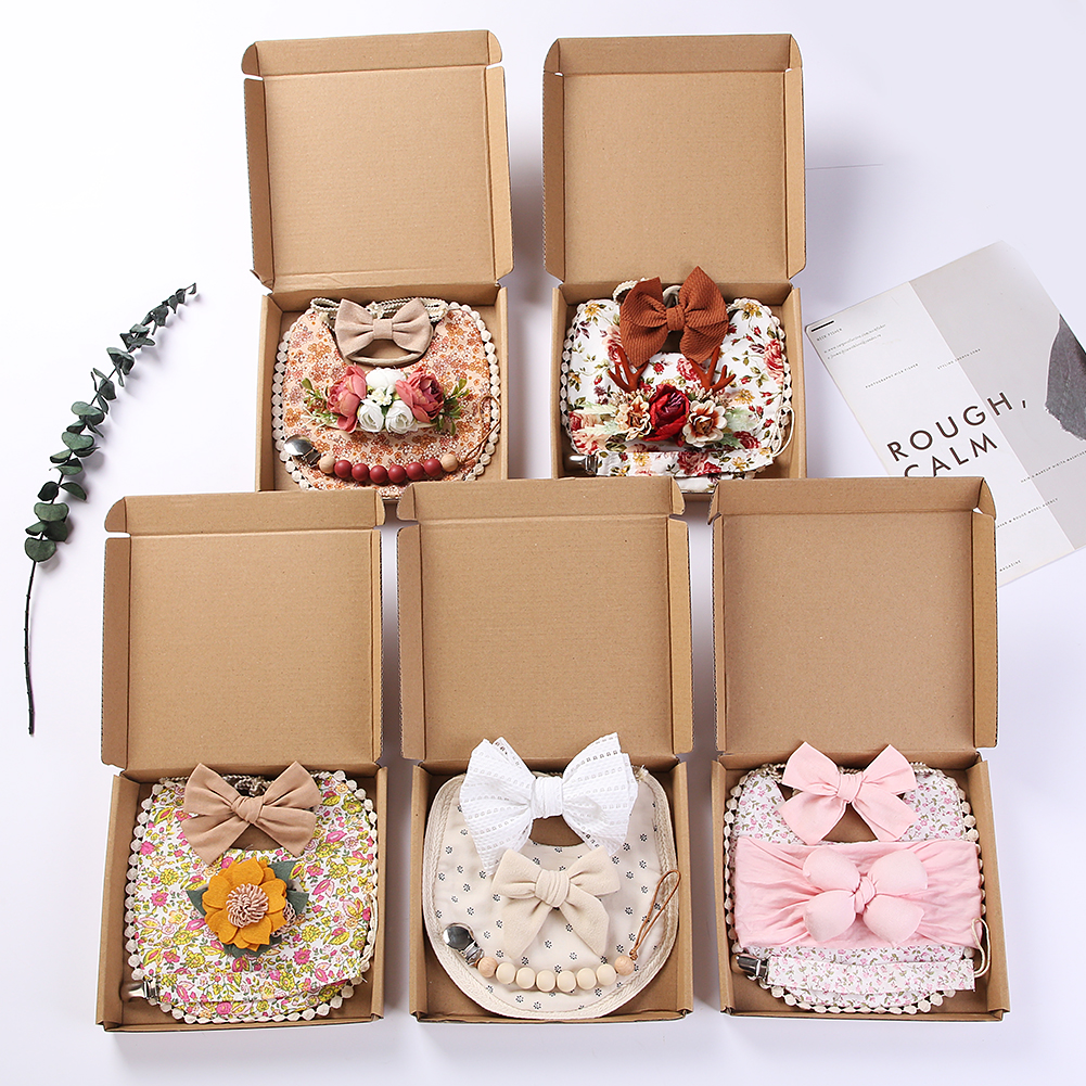 Silicone Baby Bibs - 4Pcs/Set Flower Print Baby Bib Headband